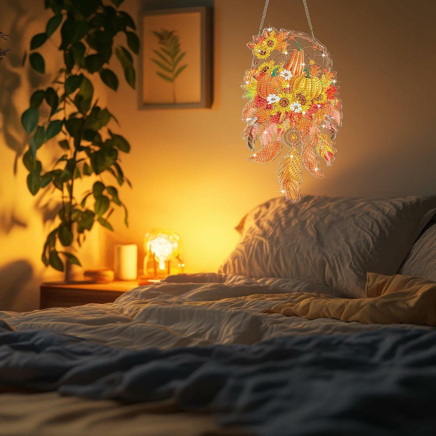 Saillong Fall Thanksgiving Diamond Art Suncatcher Pumpkin Hanging Decor 2PCS