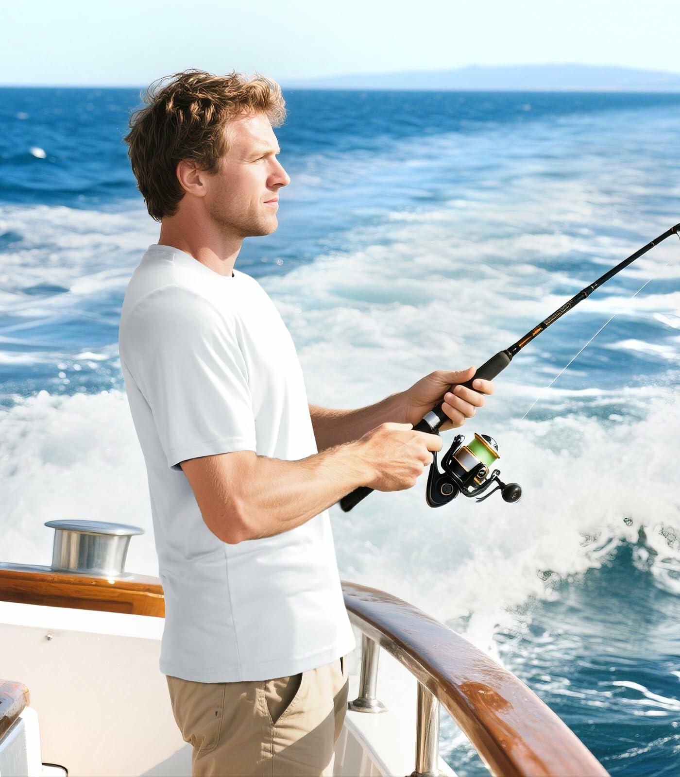 Haimont Men’s Sun Protection Fishing Shirt Short Sleeve White L Lightweight