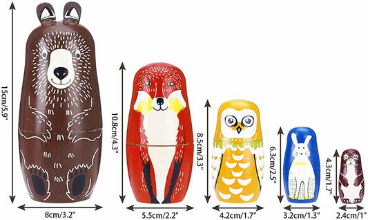 Conzy Russian Nesting Dolls 5pcs Wooden Matryoshka Animal Toy Gift Brown