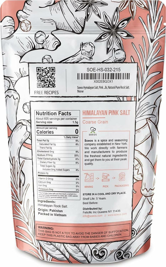Soeos Himalayan Pink Salt Coarse 2lb 32oz Natural Kosher Sea Salt