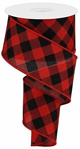 Diagonal Plaid Check Wired Edge Ribbon - 10 Yards (Red, Black, 2.5")