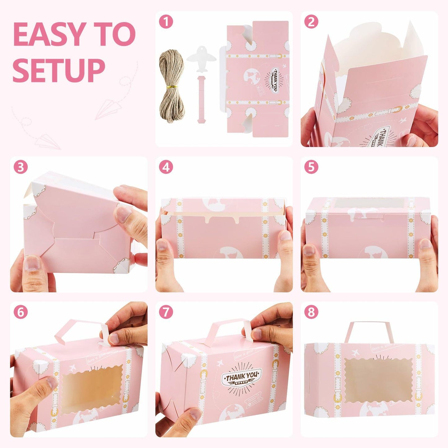 YODYZJ 20-Piece Mini Suitcase Party Favor Boxes Pink Small 6.55x3.85x2.45in