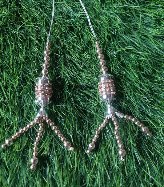 Beaded Latkan Handmade Ethnic Decorative Hanging Tassel Blouse 1 Pair Coffee