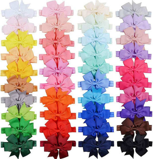 WillingTee Baby Girls 3in Hair Bows Grosgrain Ribbon Headbands 40 Colors