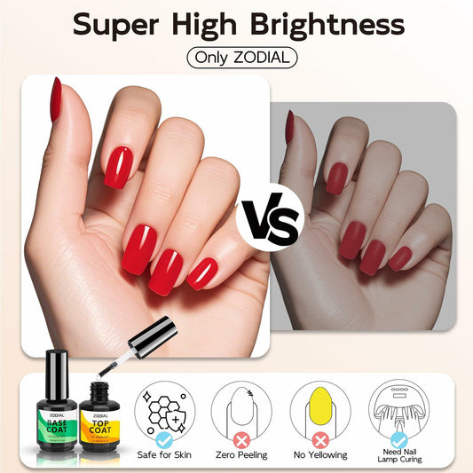 ZODIAL Gel Base & Top Coat Set 0.51oz No Wipe High Glossy Finish 2Pcs