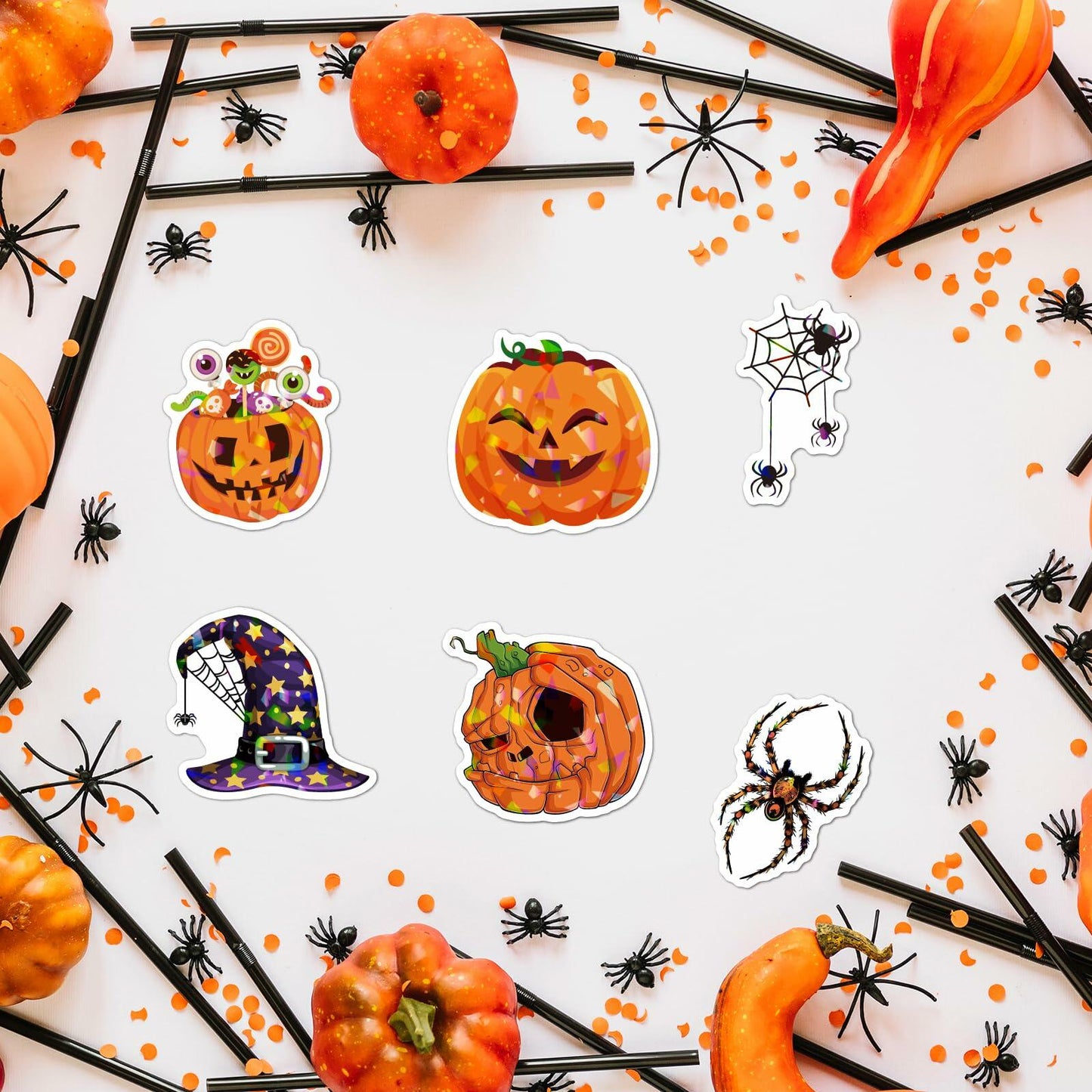 Waxkure 100PCS Halloween Pumpkin Ghost Witch Bat Vinyl Stickers Waterproof