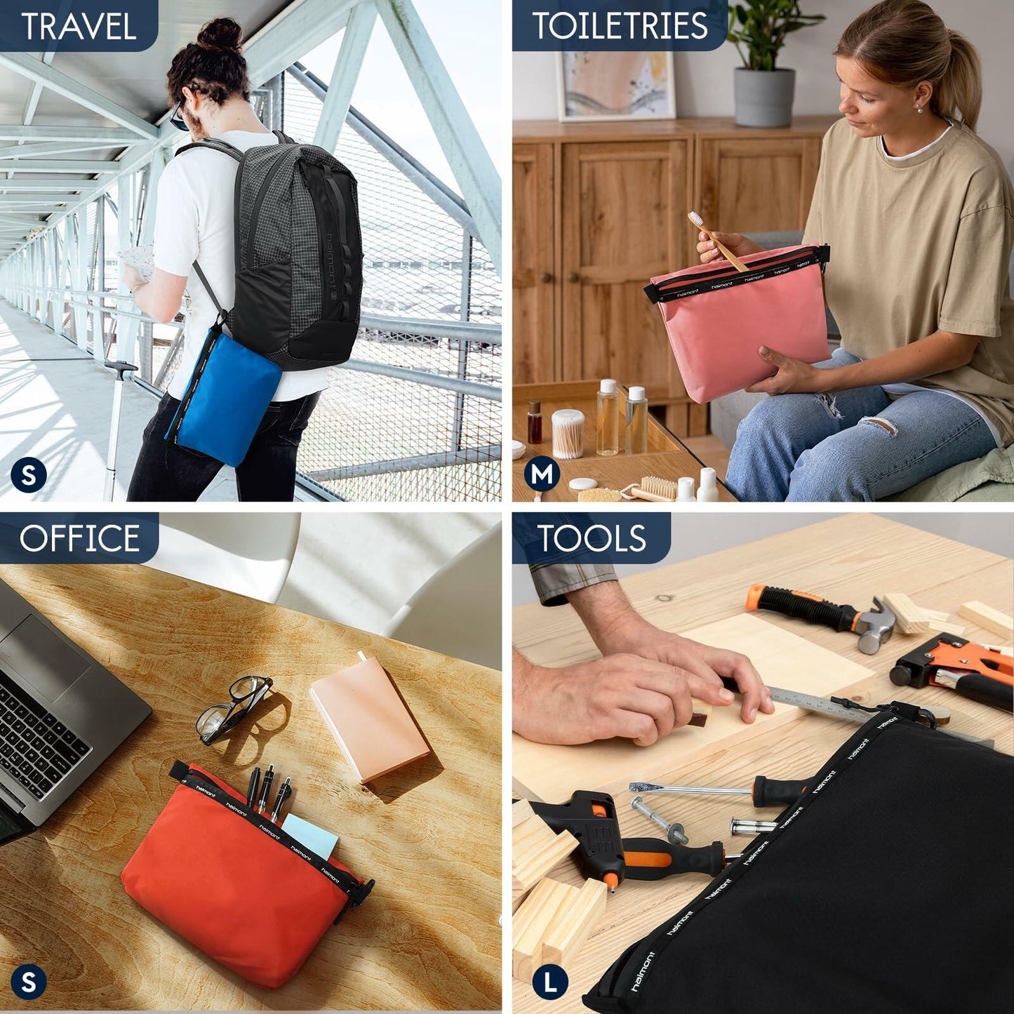 Haimont Travel Zipper Pouch Set 3-Piece Water-Resistant Pink Toiletry Bags