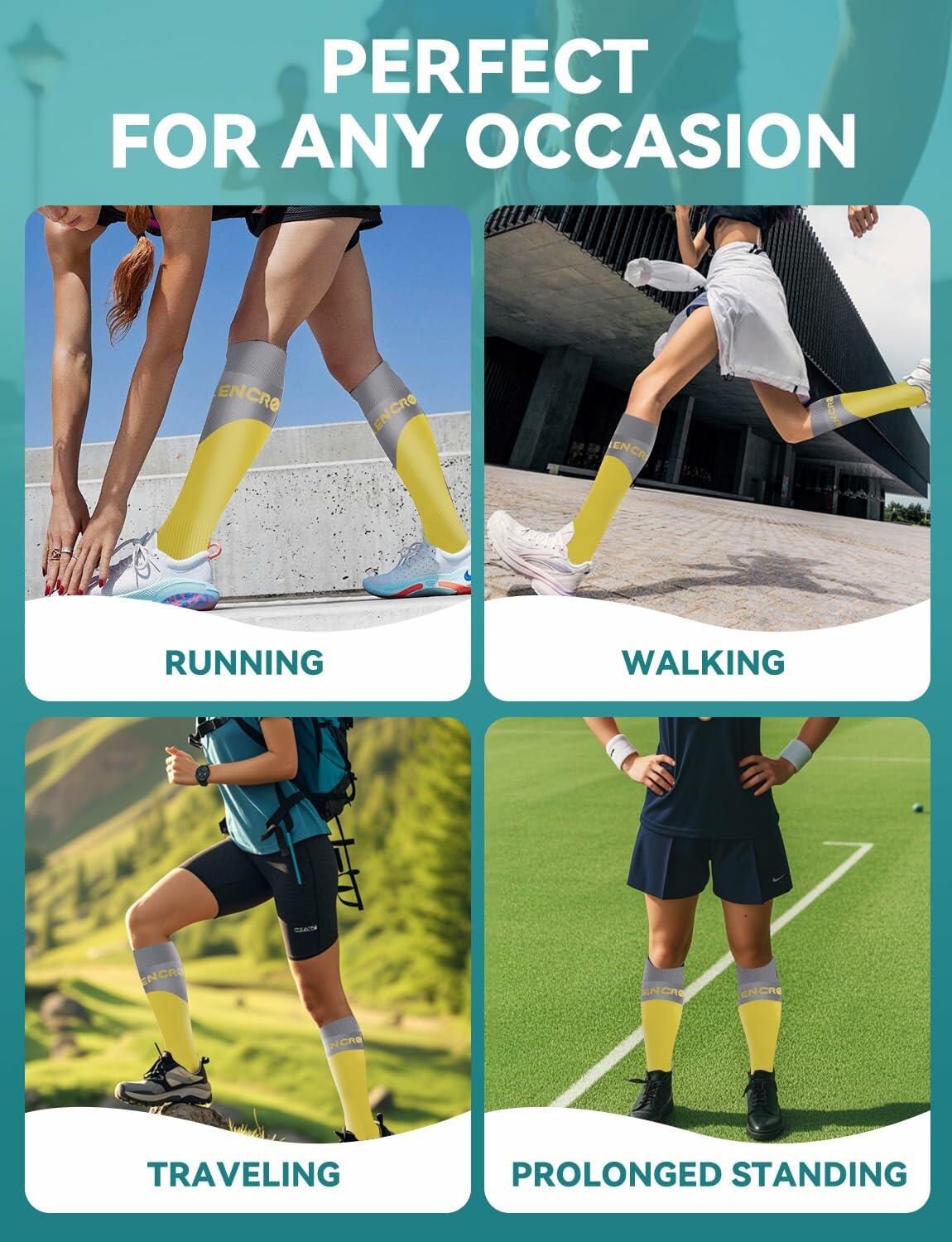 Azalencro Compression Socks Knee High 20-30 mmHg Yellow 2 Pairs Size M