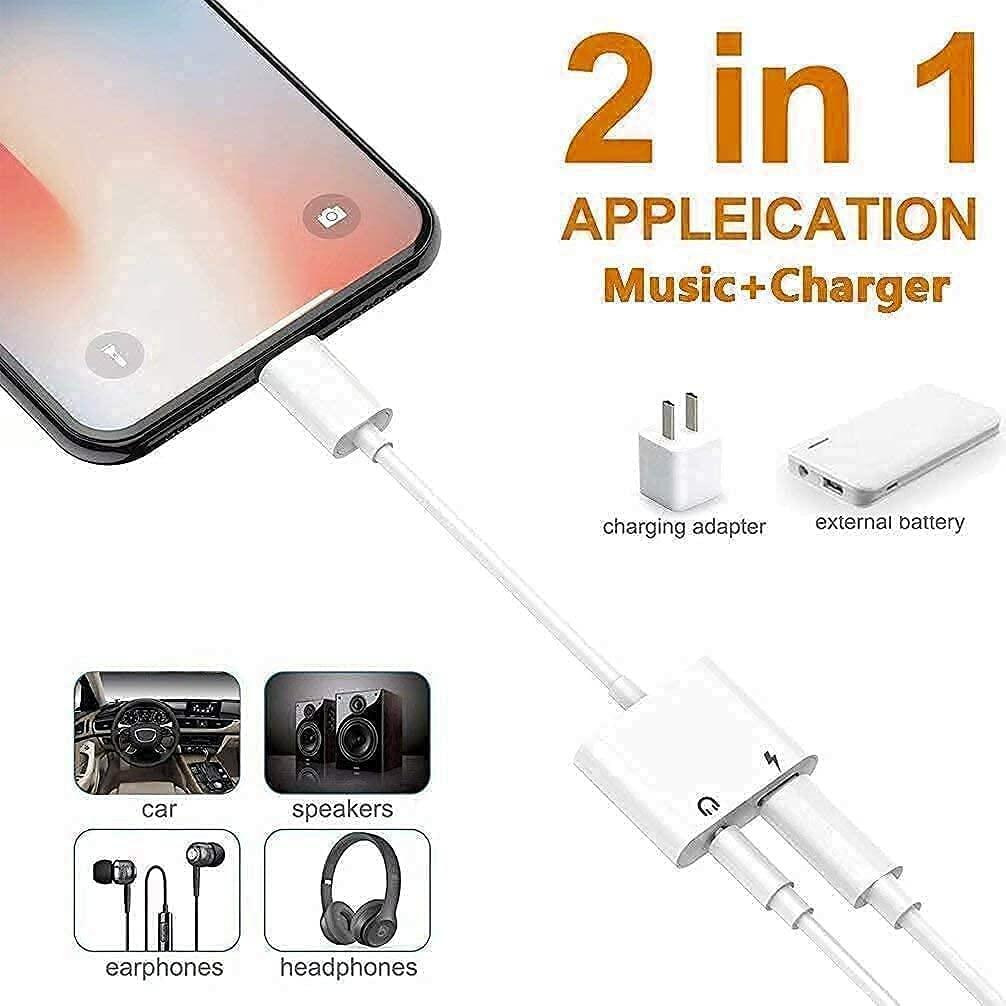 esbeecables Lightning to 3.5mm Audio & Charger Adapter 3-Port Lightweight