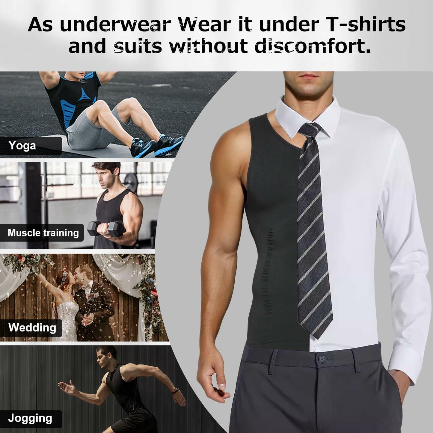 Casey Kevin Men’s Sleeveless Gynecomastia Compression Shirt Body Shaper Grey XXL