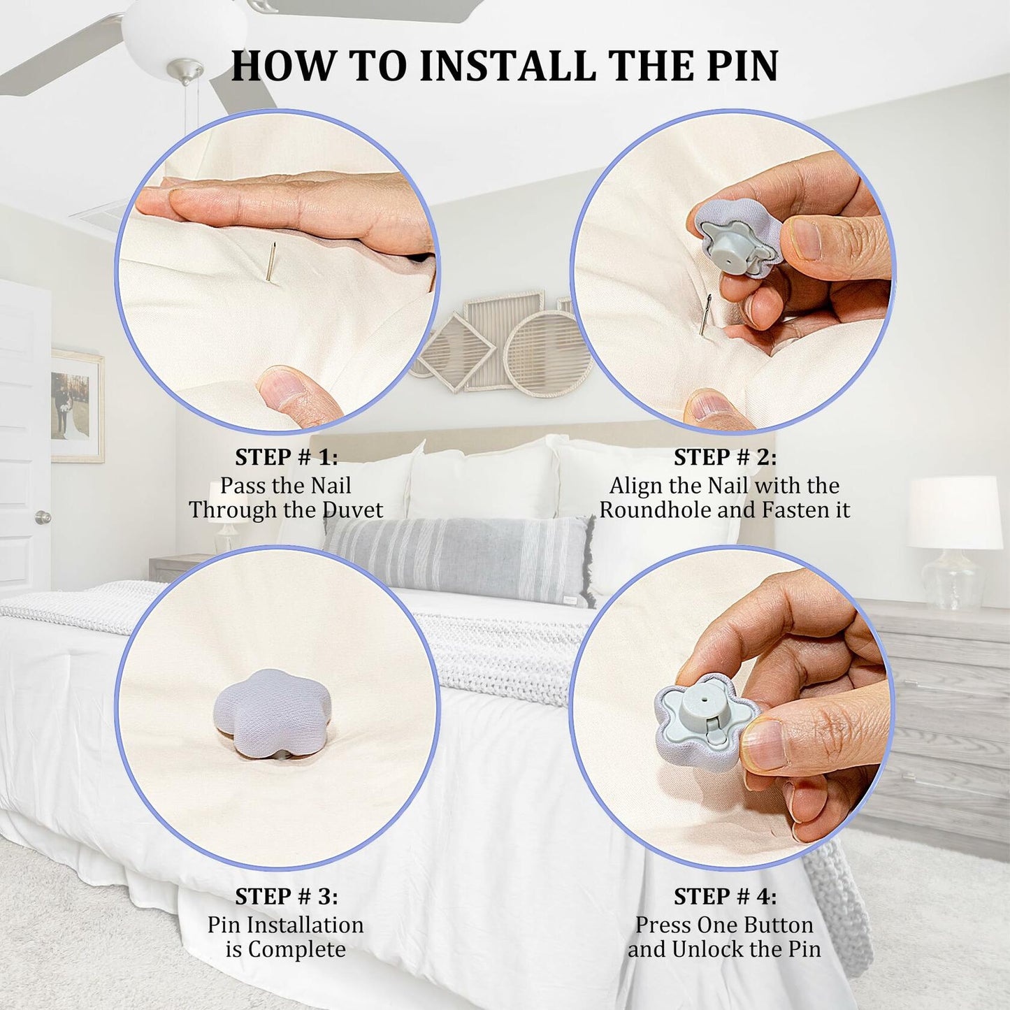 6pcs Star Shaped Duvet Pins Clips Comforter Holder Double-Sided Blue