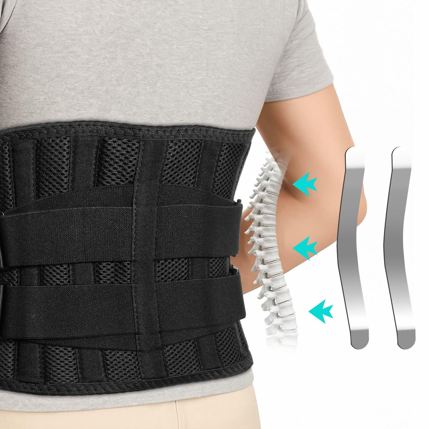 Ebullient Assimilate Back Brace Adjustable Lumbar Support Belt Black Size M
