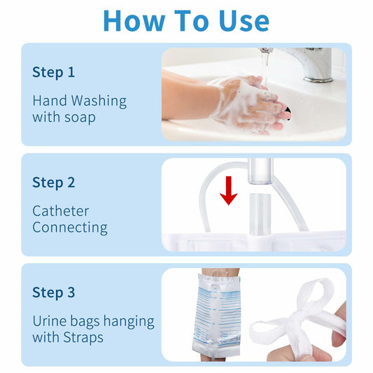 Plus tard 6Pack Catheter Urine Bags 67.6oz 2000ml White with Cloth Straps