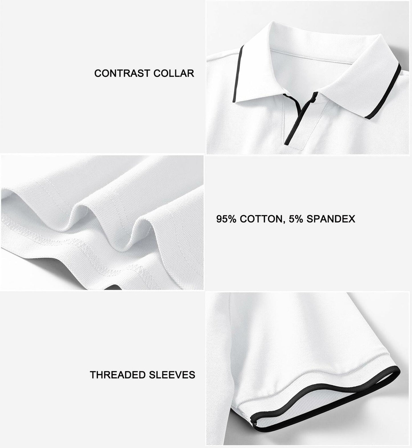 Aiyino Men's Muscle V Neck Polo Shirt Slim Fit Cotton Golf Tee White Size M