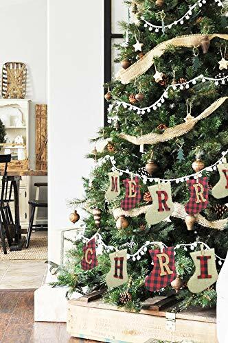 KINNJAS Merry Christmas Burlap Sock Banner 28 Piece Cotton Decoration