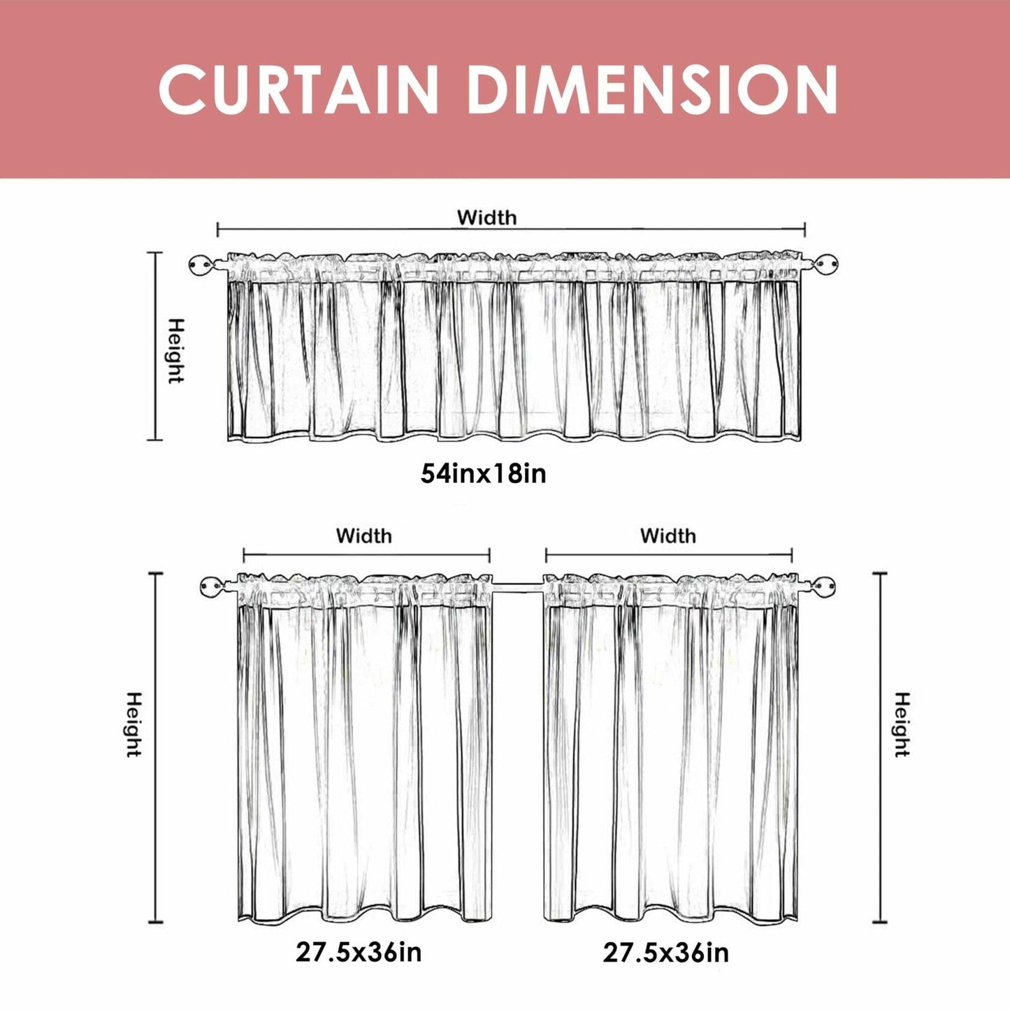 aiwkjdns 3 Piece Christmas Kitchen Window Curtains Set Red Rayon 27.5x36 in