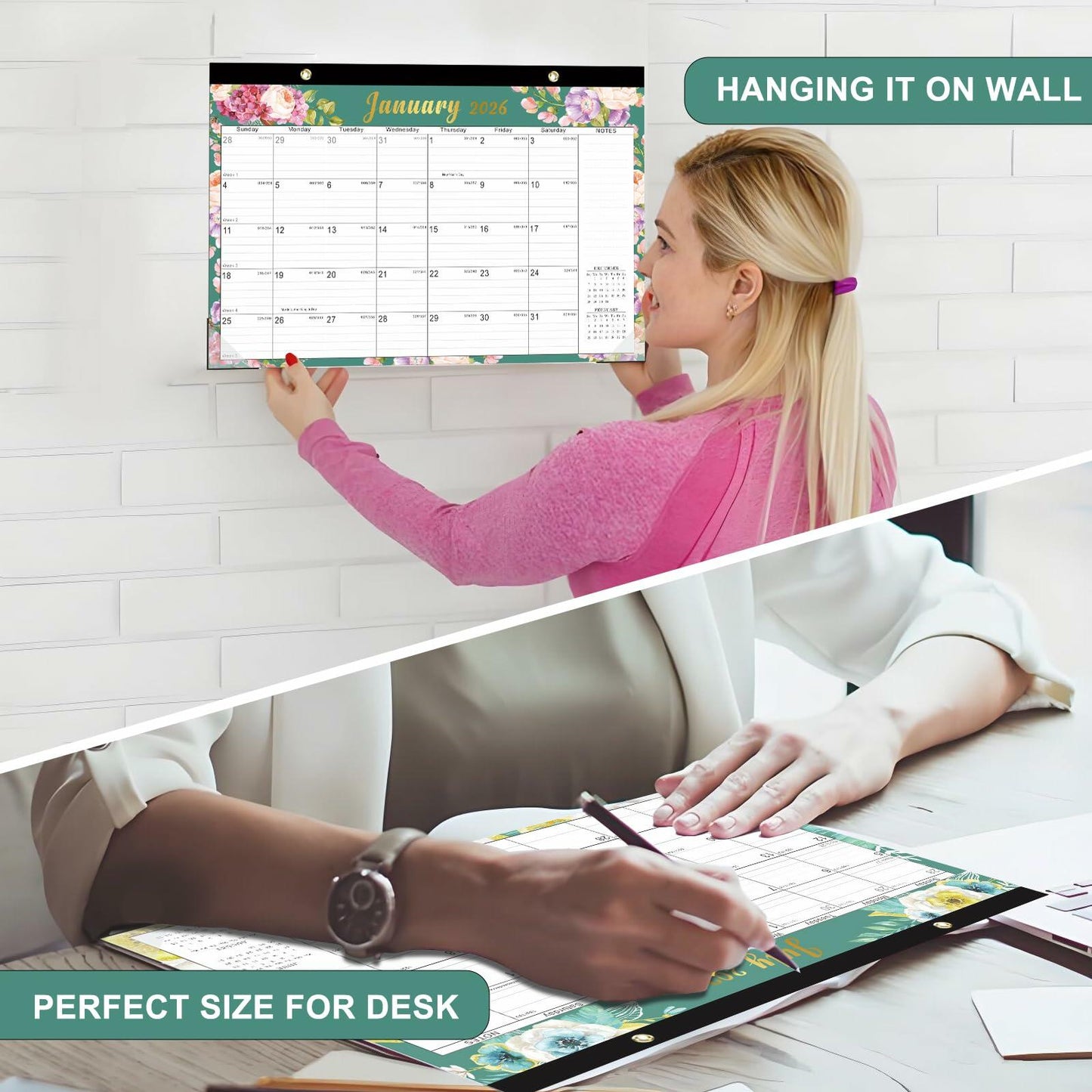 Lbylyhxc 2026 18-Month Desk Calendar Flowers 17x12 inches