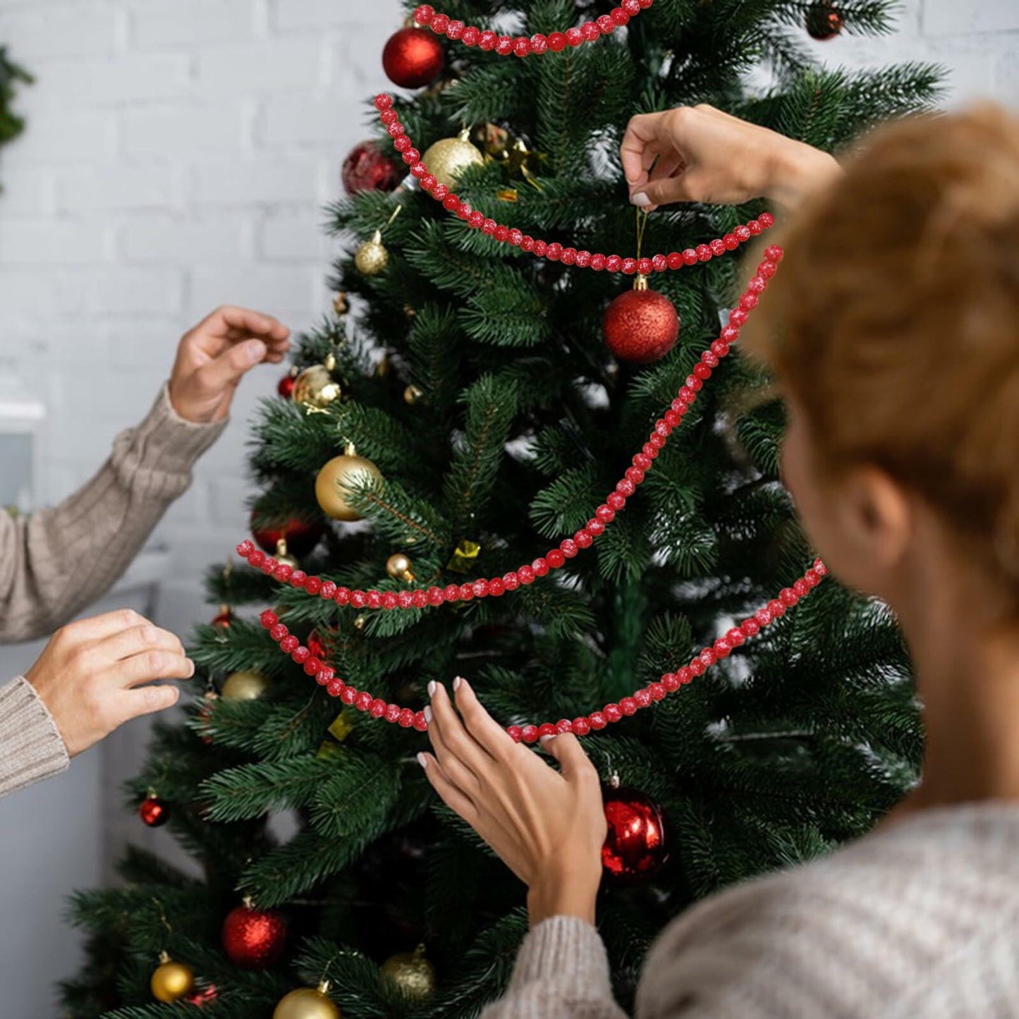 13ft Christmas Wood Bead Garland Red White Wooden Beads Xmas Tree Decor