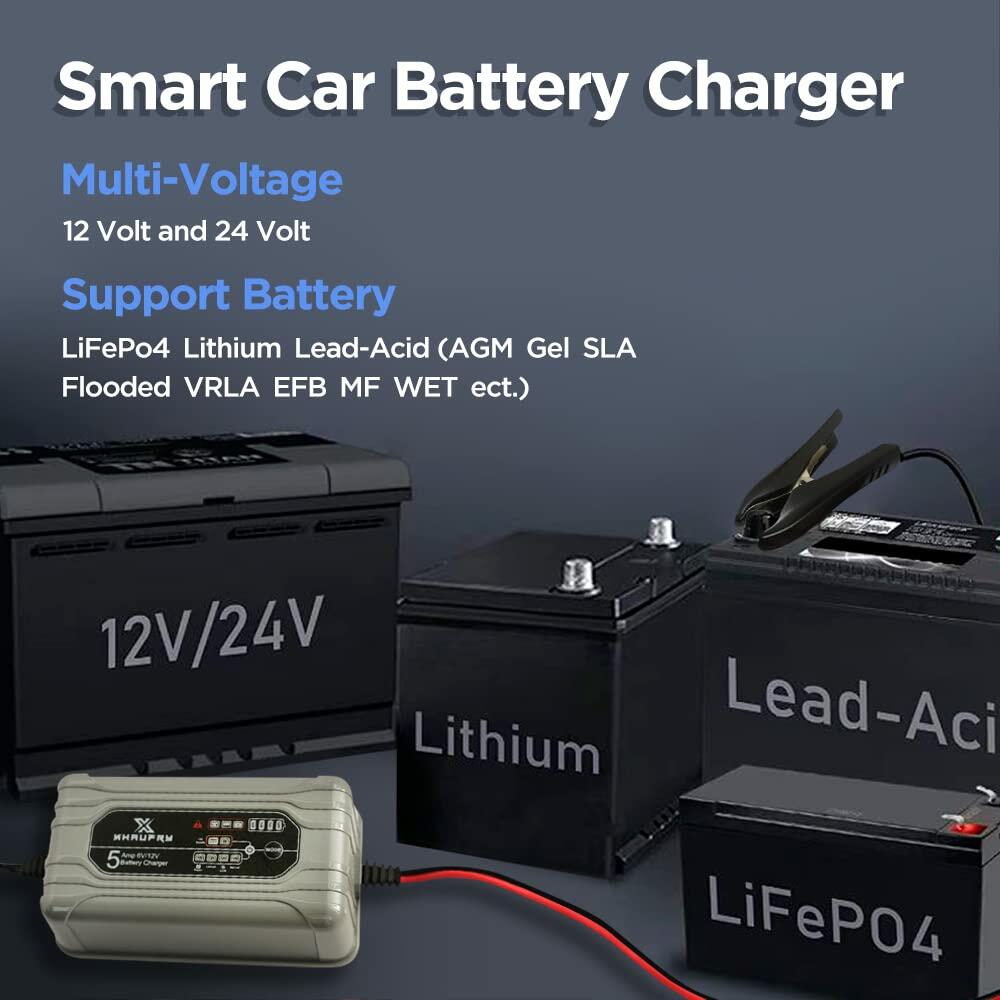 Xhaufry 5 Amp 1 Bank Smart Marine Battery Charger Waterproof Portable
