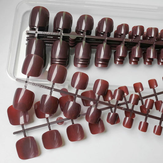 LoveOurHome 240pc Burgundy Glossy Press On Fake Toenails Full Cover Short