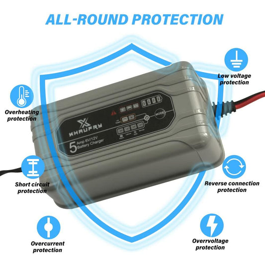 Xhaufry 5 Amp 1 Bank Smart Marine Battery Charger Waterproof Portable