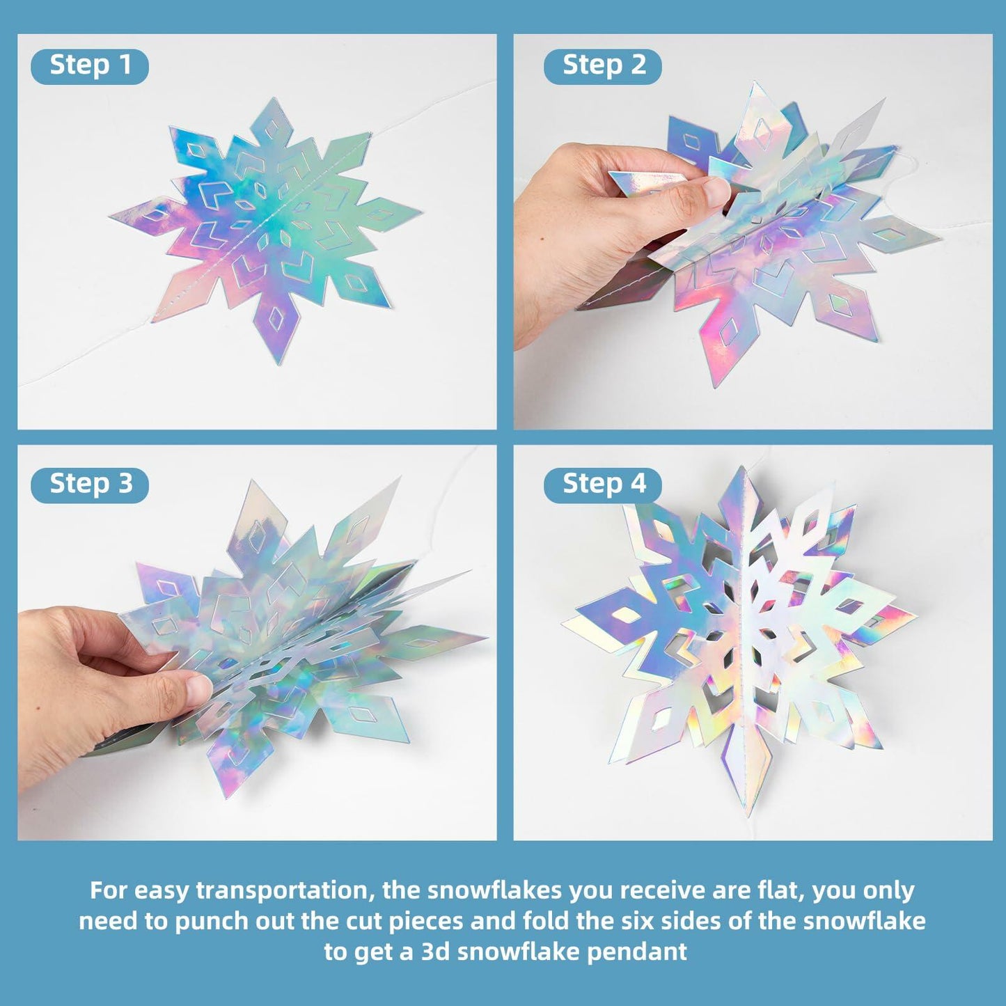 Geegoods 18PCS 3D Holographic Iridescent Snowflake Garland Christmas Decor