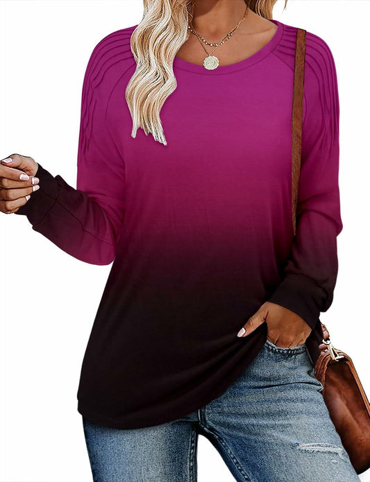 StunShow Womens Long Sleeve Tunic Top Crewneck Gradient Rose Size L