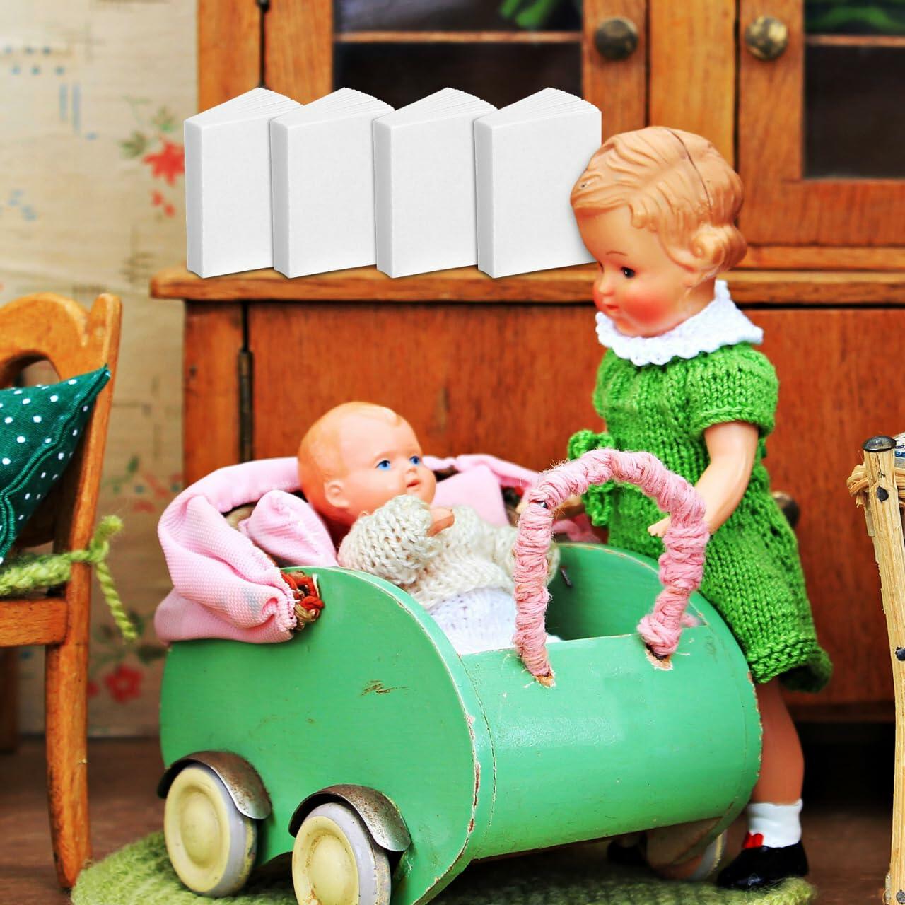 Unomor 50Pcs Miniature Blank Books Dollhouse 1:12 Scale White Paper Crafts