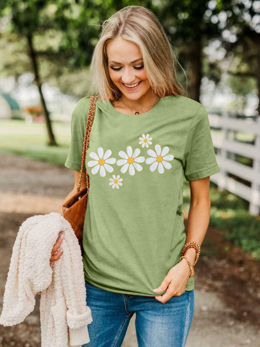 LUKYCILD Daisy Graphic Short Sleeve Summer Shirt Top Green Size M