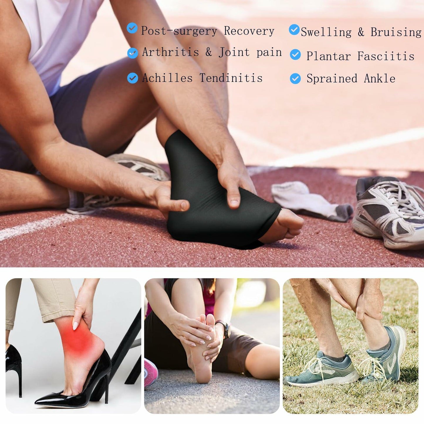 icepac Ankle Ice Pack Reusable Cold Therapy Compression Sock Black