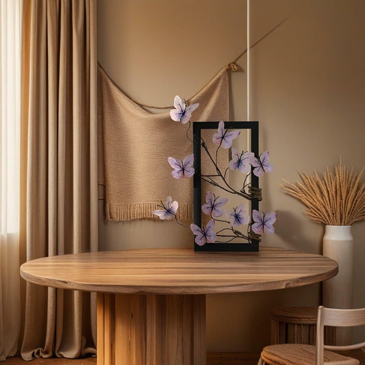 HMKAIJUFUL Handmade Butterfly Wall Art Wood Frame Blue Purple 16x8in