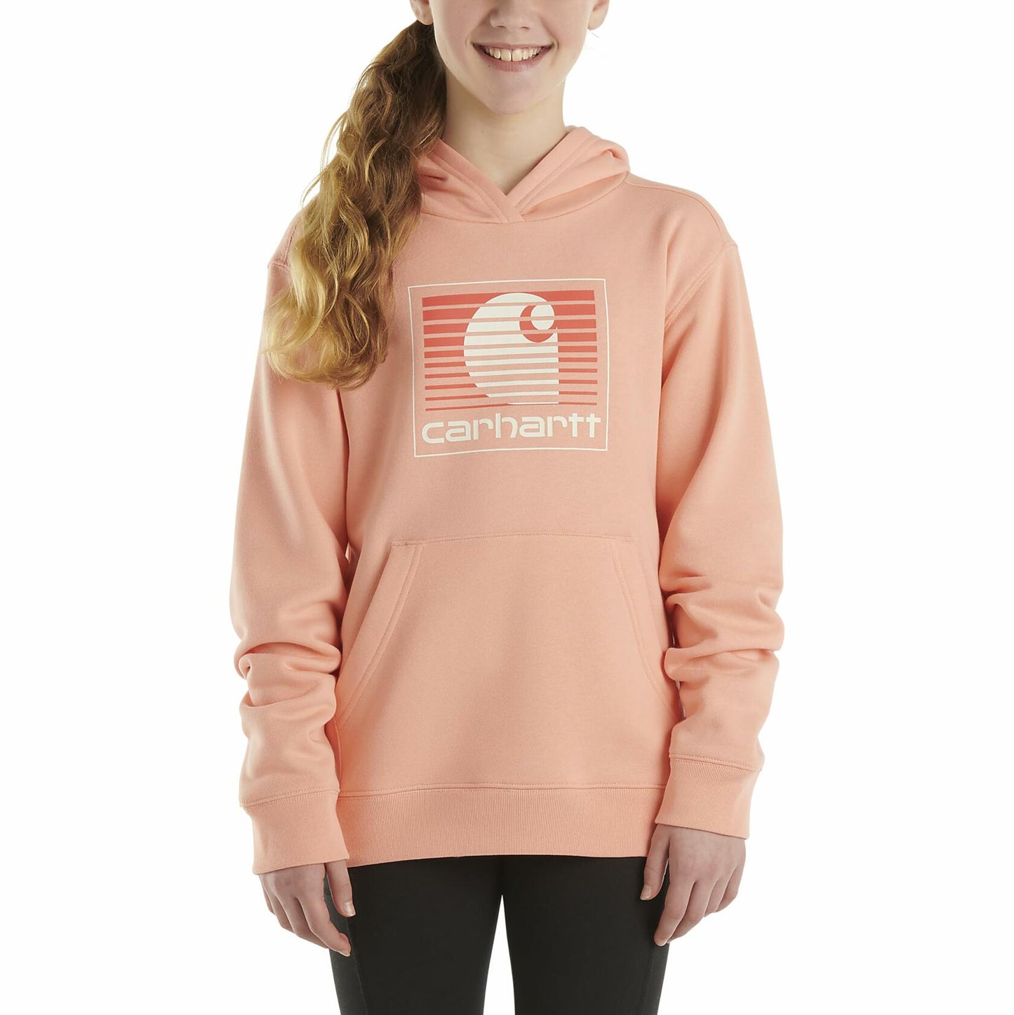 Carhartt Girls Pullover Hoodie Graphic Sweatshirt Peach Amber Size 6X