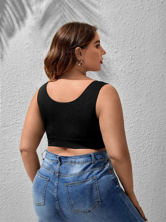 WDIRARA Women's Plus Size Bralette Scoop Neck Crop Cami Top Bra Blue 3XL