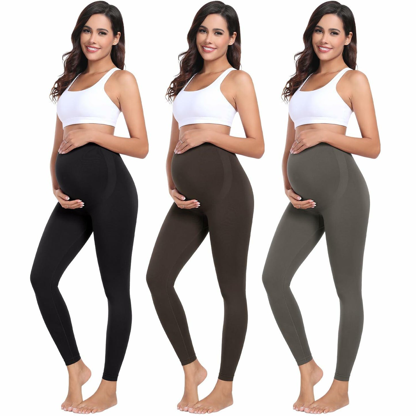 URUWASHI Womens Maternity Leggings High Waist Seamless Workout Black Size L