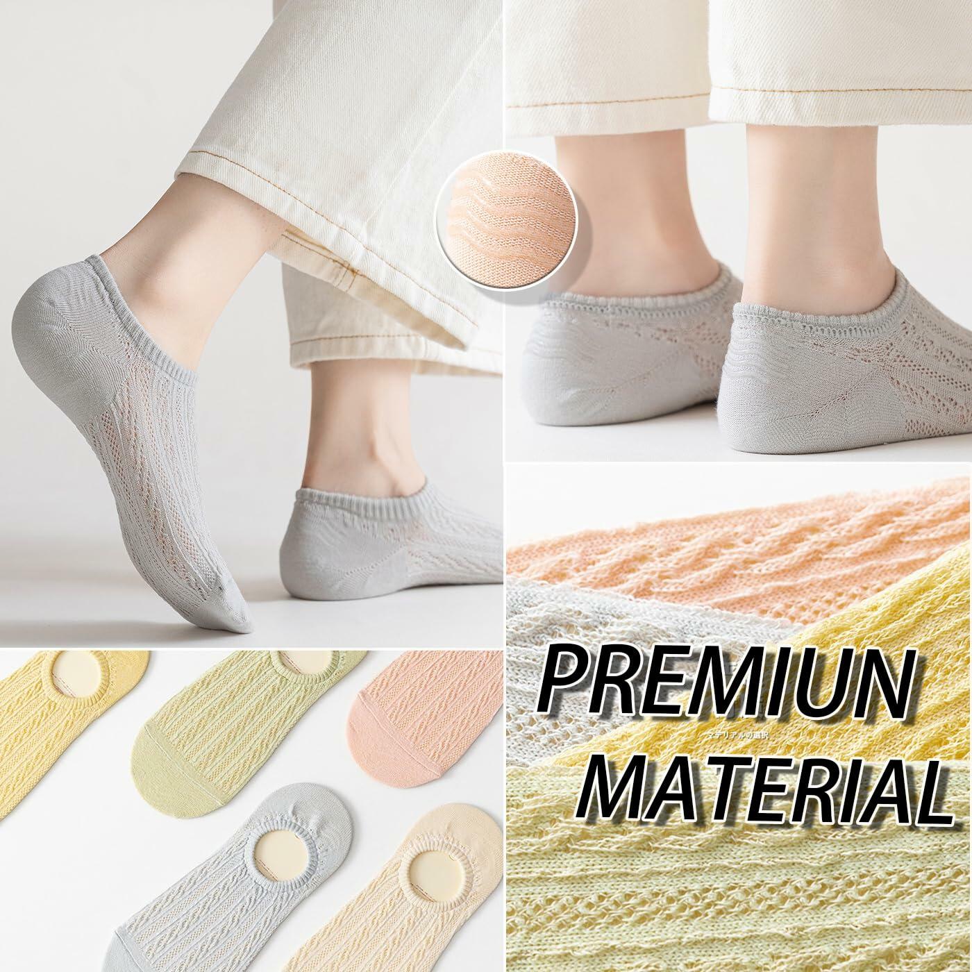 CHUNFO Womens No Show Socks Antislip Seamless Cushioned 5 Pairs Size 5.5-10