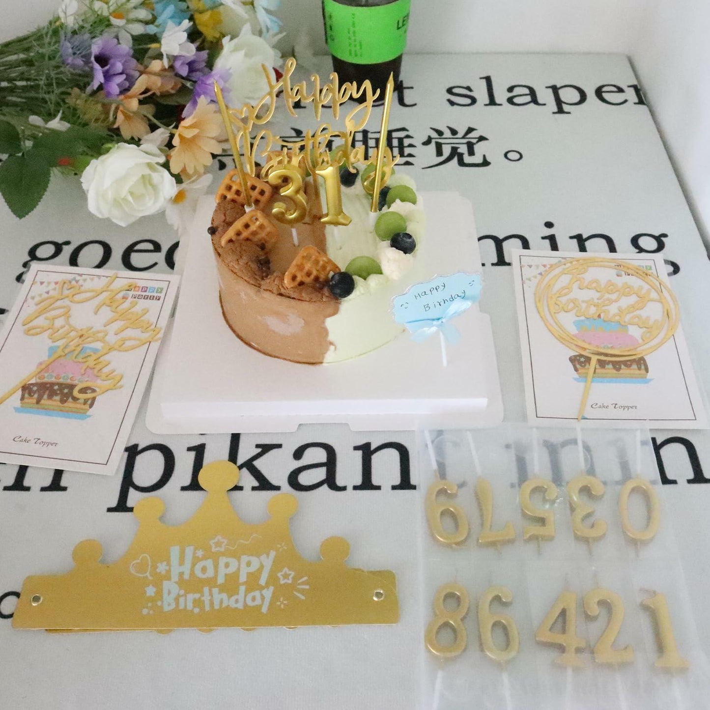 Chanseen 25Pcs Gold Birthday Candle Set Number 0-9 Metallic Long Thin