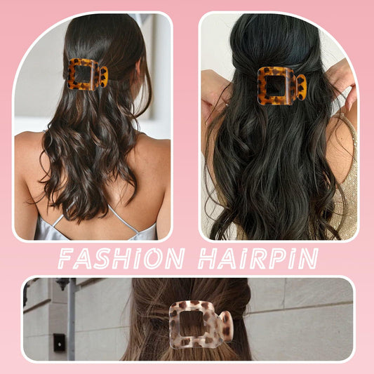 6Pcs Flat Square Leopard Hair Clips Large Claw Clips Non Slip Strong Hold