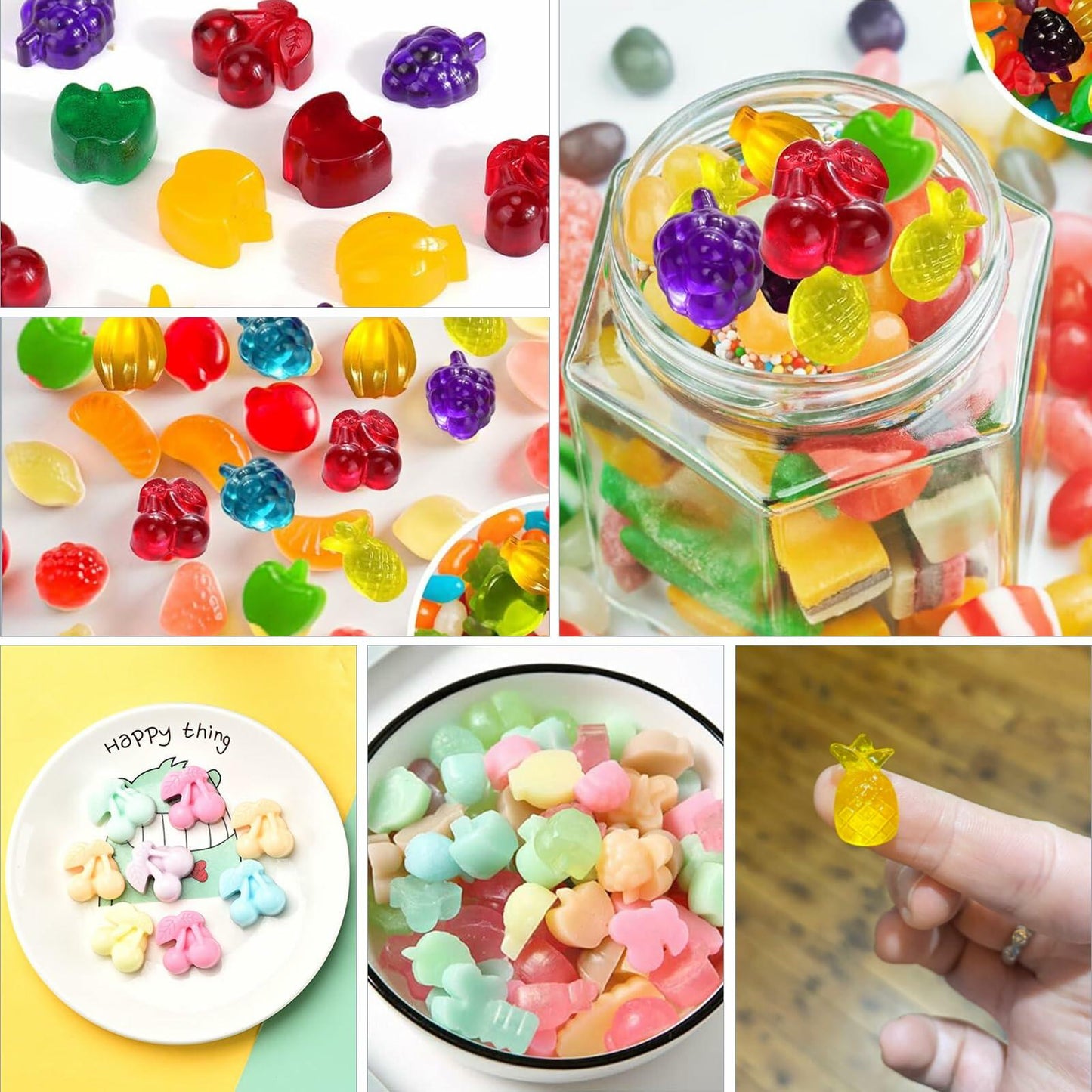 Sidosir Gummy Candy Mold Set 7PCS Silicone Nonstick Bears Dinosaur Fruit Donut