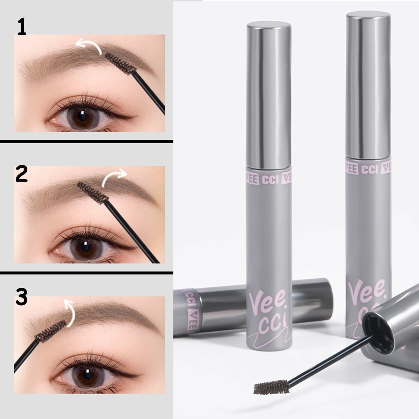 VEECCI Waterproof Eyebrow Gel Mascara Brown Smudge-Proof Long-Wear Makeup