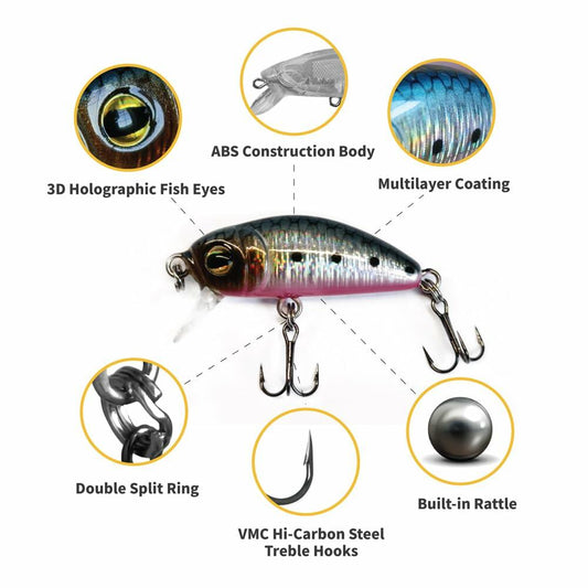 1ZU 3-Pack Fishing Lures with VMC Hooks Crankbait Bass Perch Walleye Trout Pike