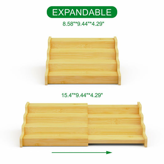 VOPOG 4 Tier Expandable Bamboo Spice Rack Organizer Brown Set of 2