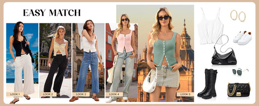 Women's MAOECO Ribbed Tank Top Sleeveless Henley Button Down Slim Fit