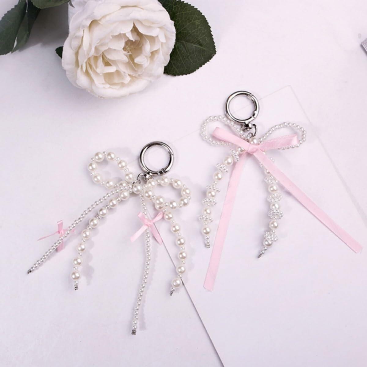 ICFIRSION Pearl Bow Keychain for Women Coquette Purse Bag Charm Style1