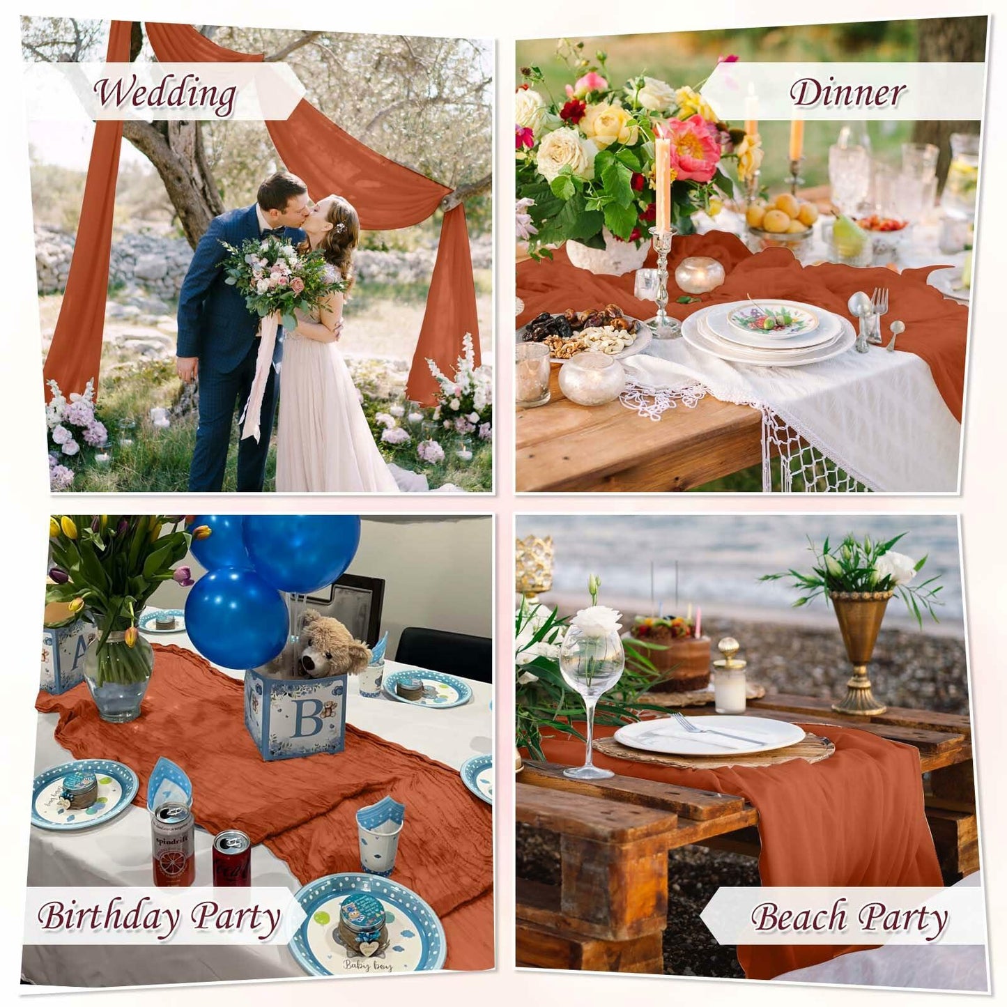 ZAGQIG Fall Table Runner Cheesecloth 10FT Boho Rustic Farmhouse Terracotta 1Pack