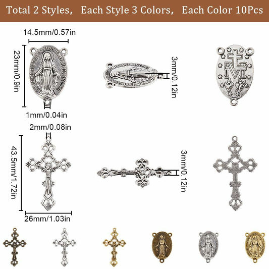 SUNNYCLUE 60Pcs Rosary Cross Charms Crucifix DIY Jewelry Making Findings