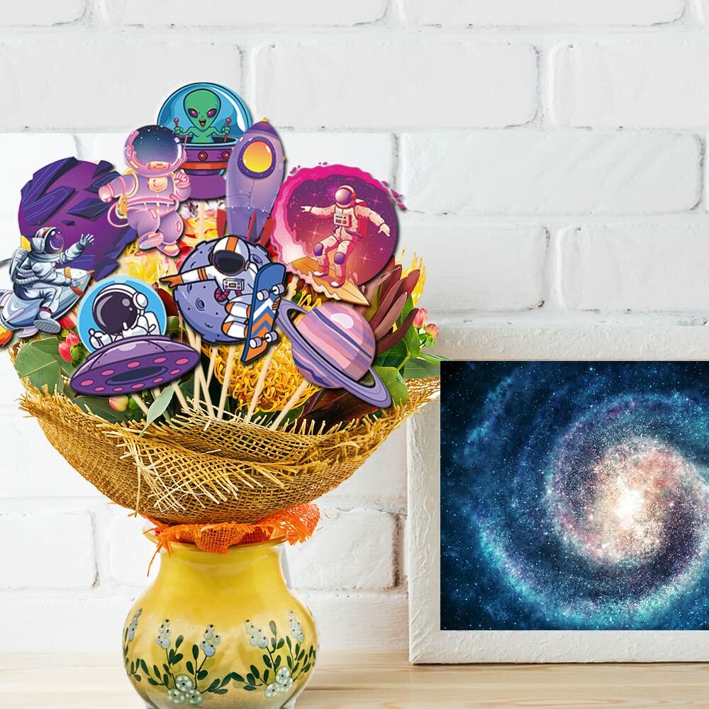 Outer Space Cake & Table Toppers 27pcs – Astronaut, Rocket & Alien Party Decor