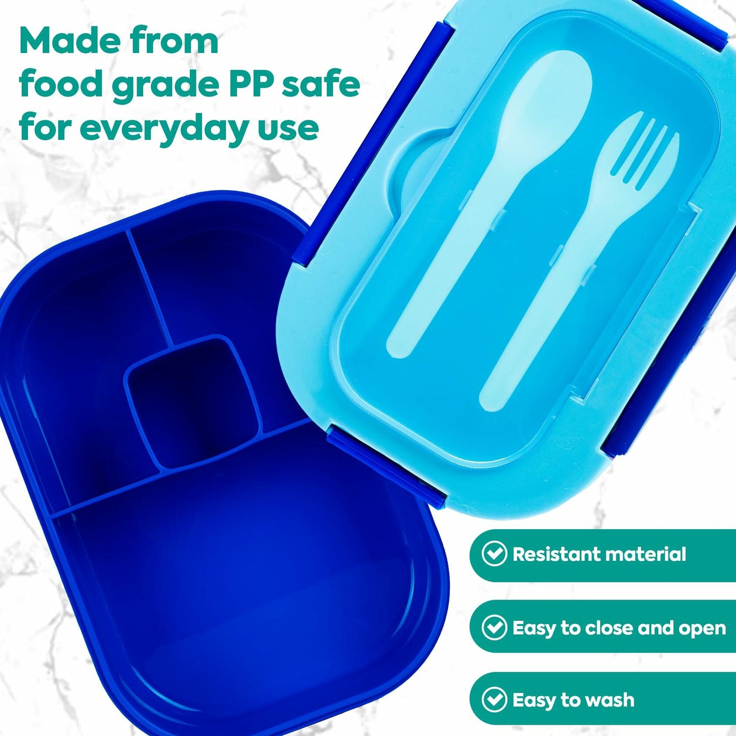 DifaBella Kids Lunch Box – 4-Compartment Bento Box with Spoon & Fork (Blue)