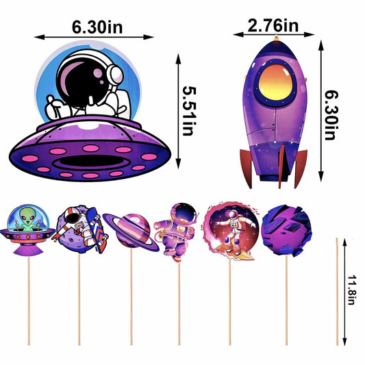Outer Space Cake & Table Toppers 27pcs – Astronaut, Rocket & Alien Party Decor
