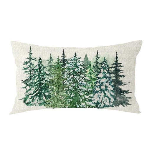 FELENIW Christmas Cedar Tree Watercolor Throw Pillow Cover 12x20in Cotton Linen