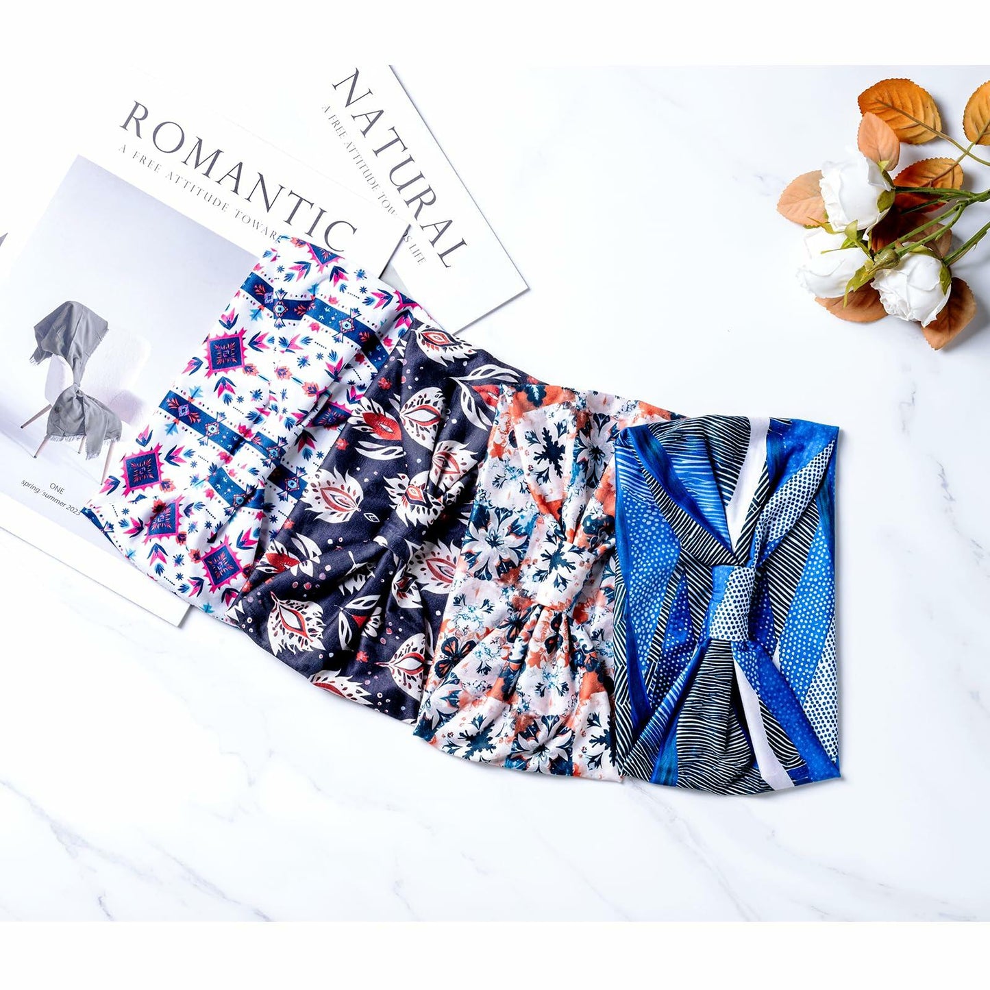 4-Pack Boho Knotted Wide Headbands for Women Yoga Workout African Head Wrap